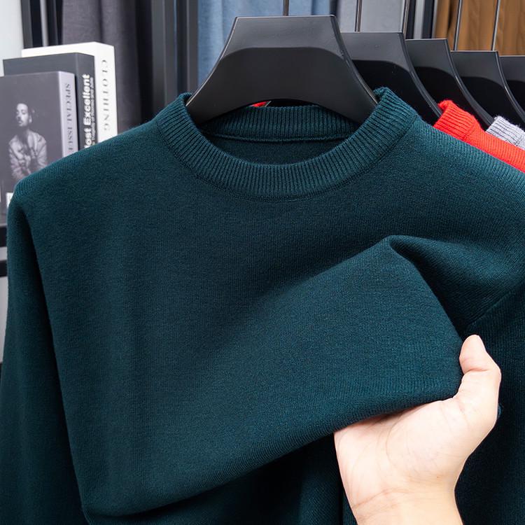 Men's Solid Color Core-Spun Yarn Sweater - Round Neck Knitwear for Autumn and Winter