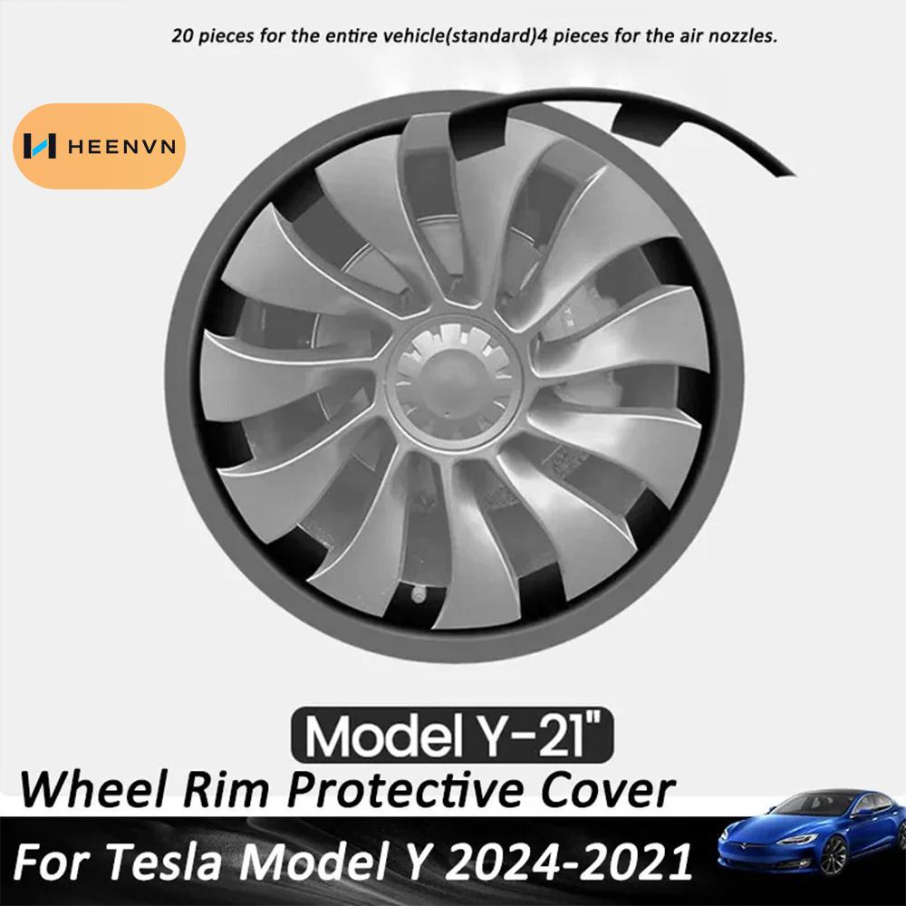 Heenvn Voor Tesla Model Y 2020-2023 21 Inch Uberturbine Naafkap Beschermers Wielkap Velgrand Patch ABS Velg Beschermer Accessoires