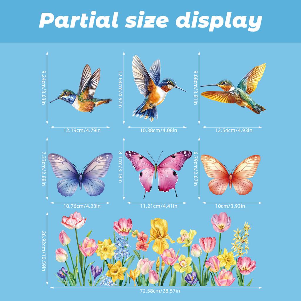 Spring Butterfly Tulips Flower Bird Static Cling Window Stickers for Bedroom Living Room Home Decoration