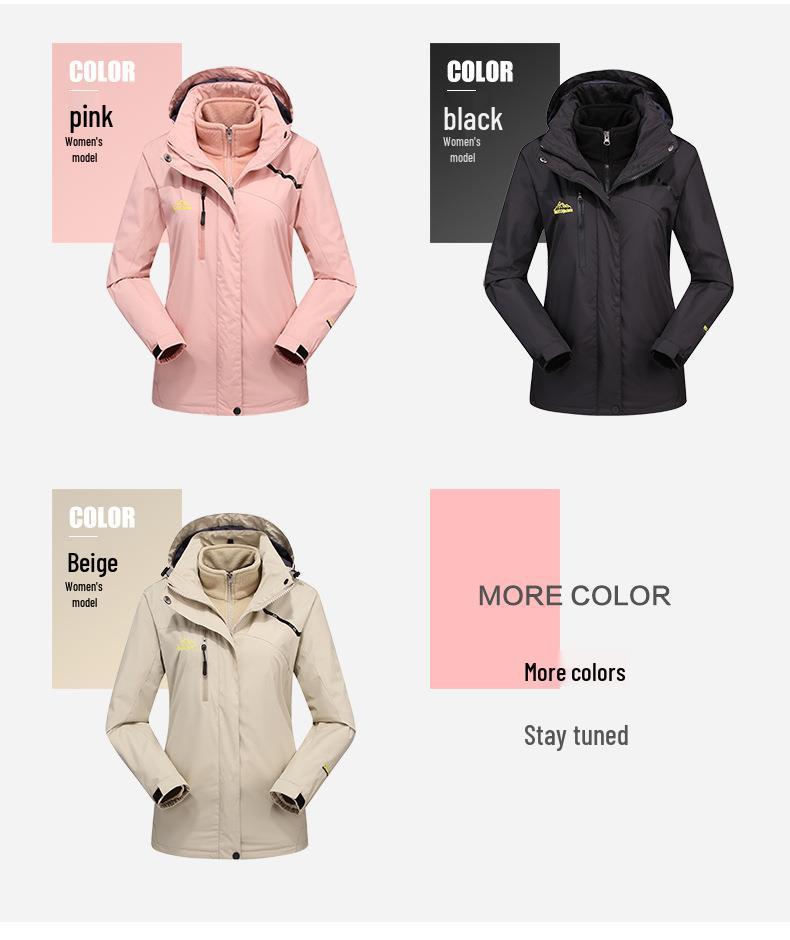 Windproof Outdoor Jacket Set: Couples' 3-in-1 with Detachable Fleece for Men & Women, Ideal for Autumn & Winter