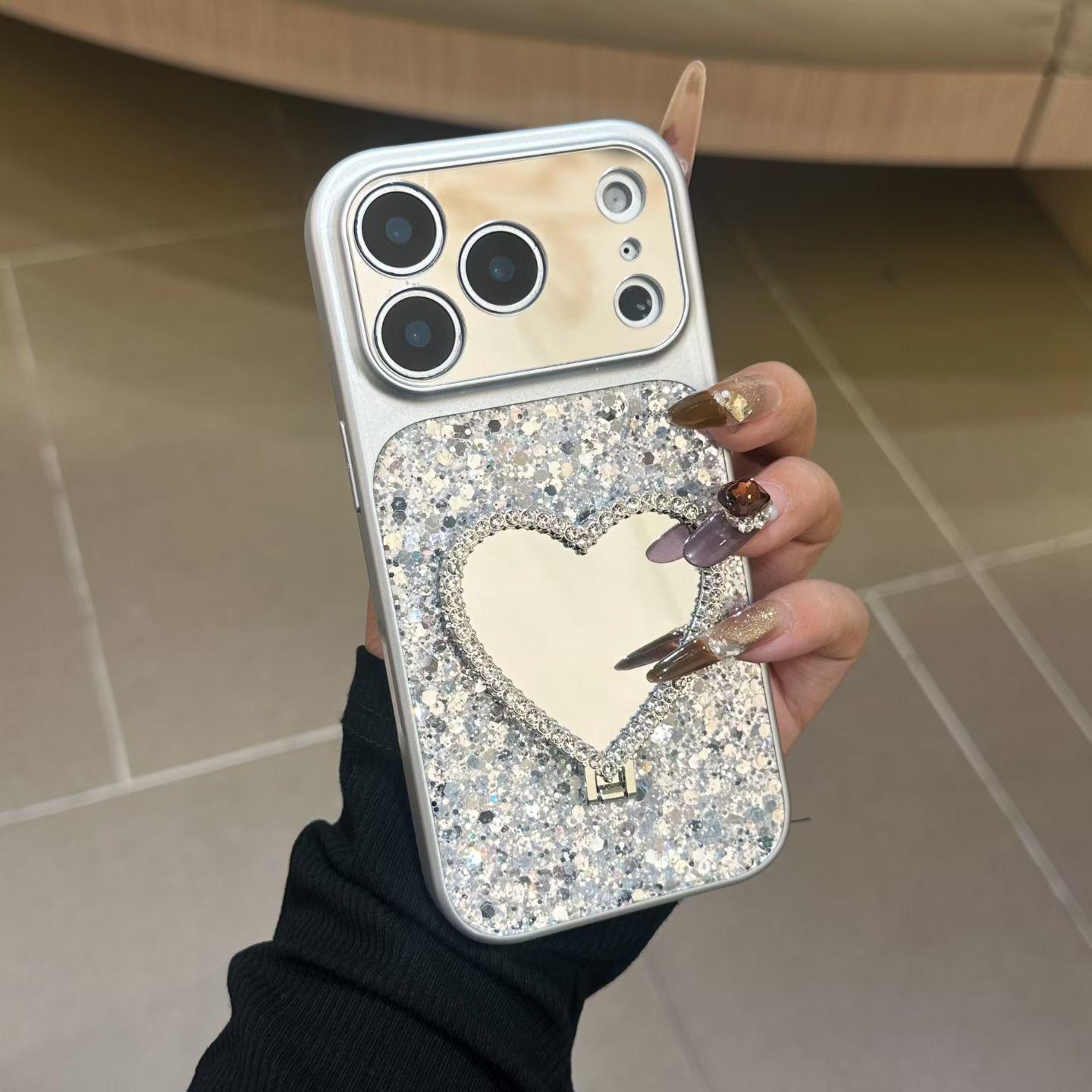 

Epoxy Resin Mountain Heart Mirror Stand & Phone Case for iPhone 13/14/15/16/17 Pro Max. iPhone 13 Pro Max