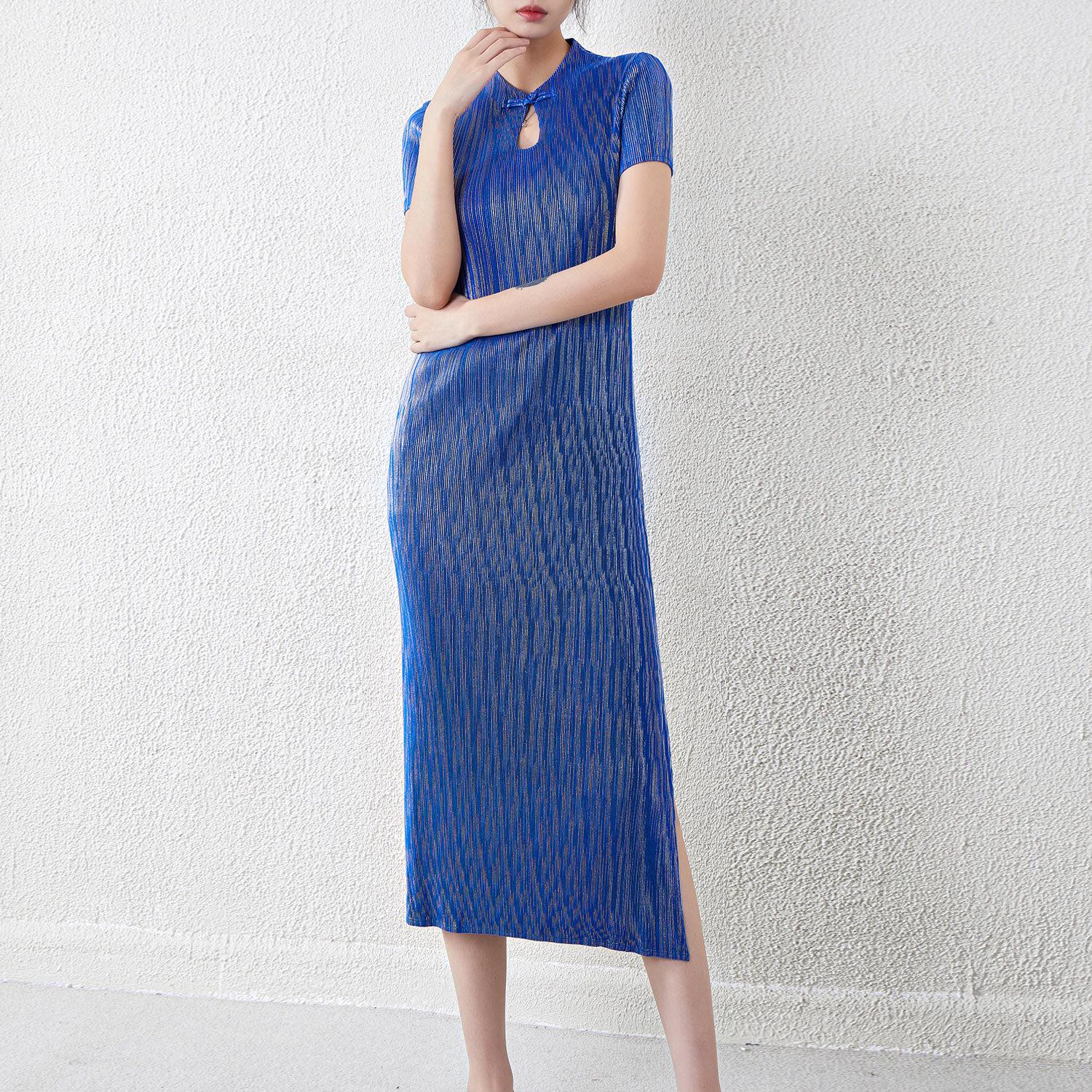 Новое платье ципао в китайском стиле: Женское плиссированное летнее А-силуэта, в французском стиле, приталенное длинное платье One Size (90-155)