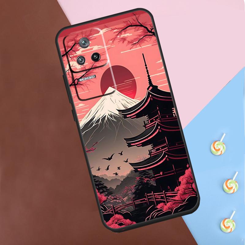 Japanese Art Temple Sakura Case For Xiaomi POCO M6 Pro X3 X5 X6 Pro F3 F5 M5s Mi 14 Pro 13 13T 11T 12T 12 Lite Cover