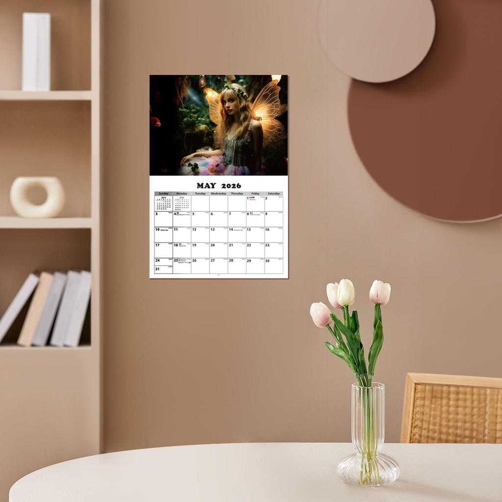 Calendario da Parete delle Fate 2026 Incantevole Calendario della Principessa Fatata 2026 Artistico Casa Fantasy Art Decorazione Mitica per Uffici Camera da Letto
