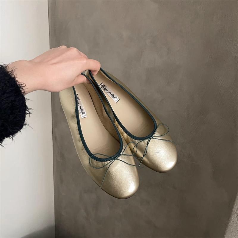 Mode SUOJIALUN 2025 Neue Marke Damen Ballerinas Mode Runde Zehenpartie Flach Schlupfschuhe Damen Elegant Bootsschuhe Weicher Flacher Absatz Ballerina S