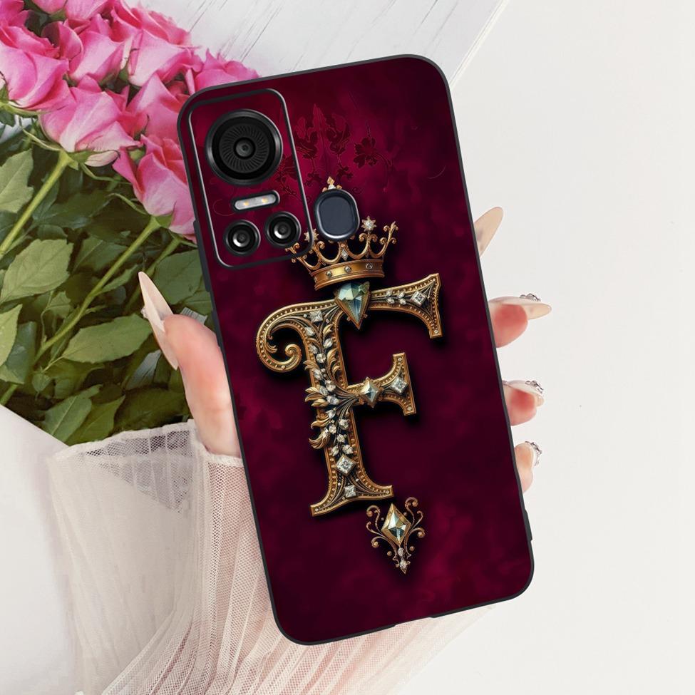 Black For ITEL S18 S663L Cover For ITEL Vision 5 Case Silicone Luxury Crown A-Z Letters 2D Flat Pattern Soft Phone Casing