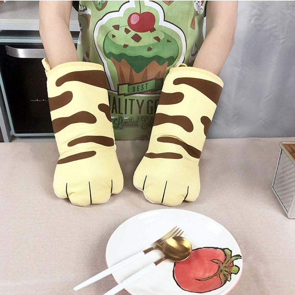 Insulation Cat Paws Oven Mitts Non-Slip Cotton Oven Potholder Comfortable Kitchen Handschoen  BBQ