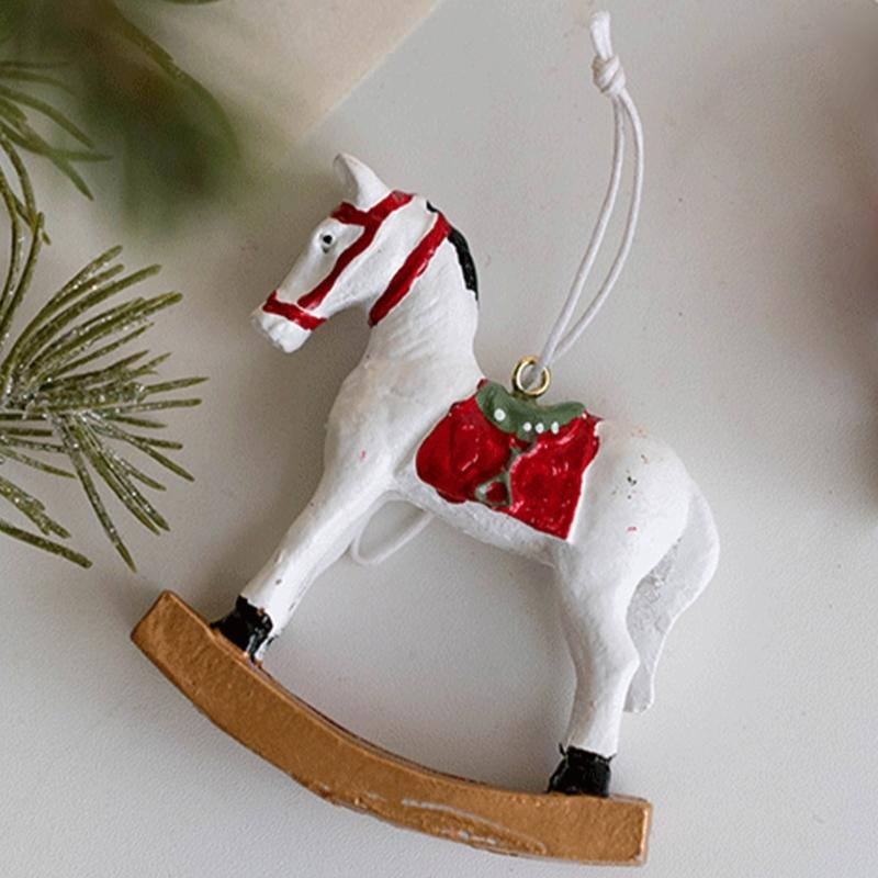 2Pcs Christmas Tree Hanging Ornament Resin Horse Figurine Hanging Decorations For Mantels Tabletop Holiday Decoration
