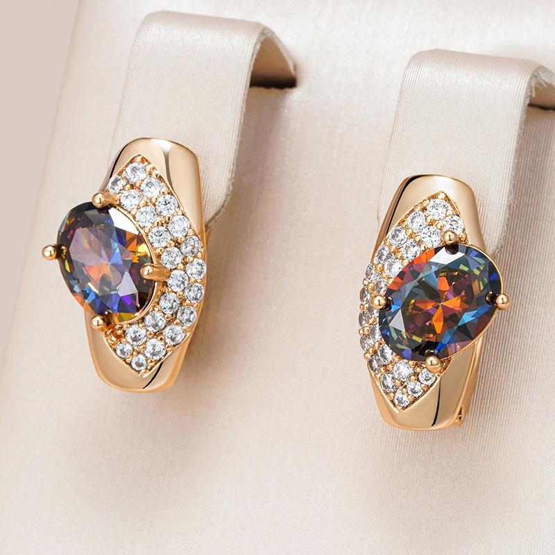 New  Rose Gold Color Drop Earrings For Women Delicate Oval Cut Colorful Natural Zircon Accessories Daily Fine Jewelry