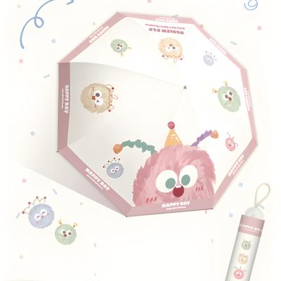 Kreativer Cartoon niedlicher dreifach aufklappbarer Eversionsschirm Doppelfunktionsschirm Sonnenschutz Sonnenschirm UV-Schutz Sonnenschirm Student