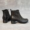 Johnature Hollow Out Boots Genuine Leather Retro Ethnic Style Soft Sole Thick Heel Breathable Women's Shoes