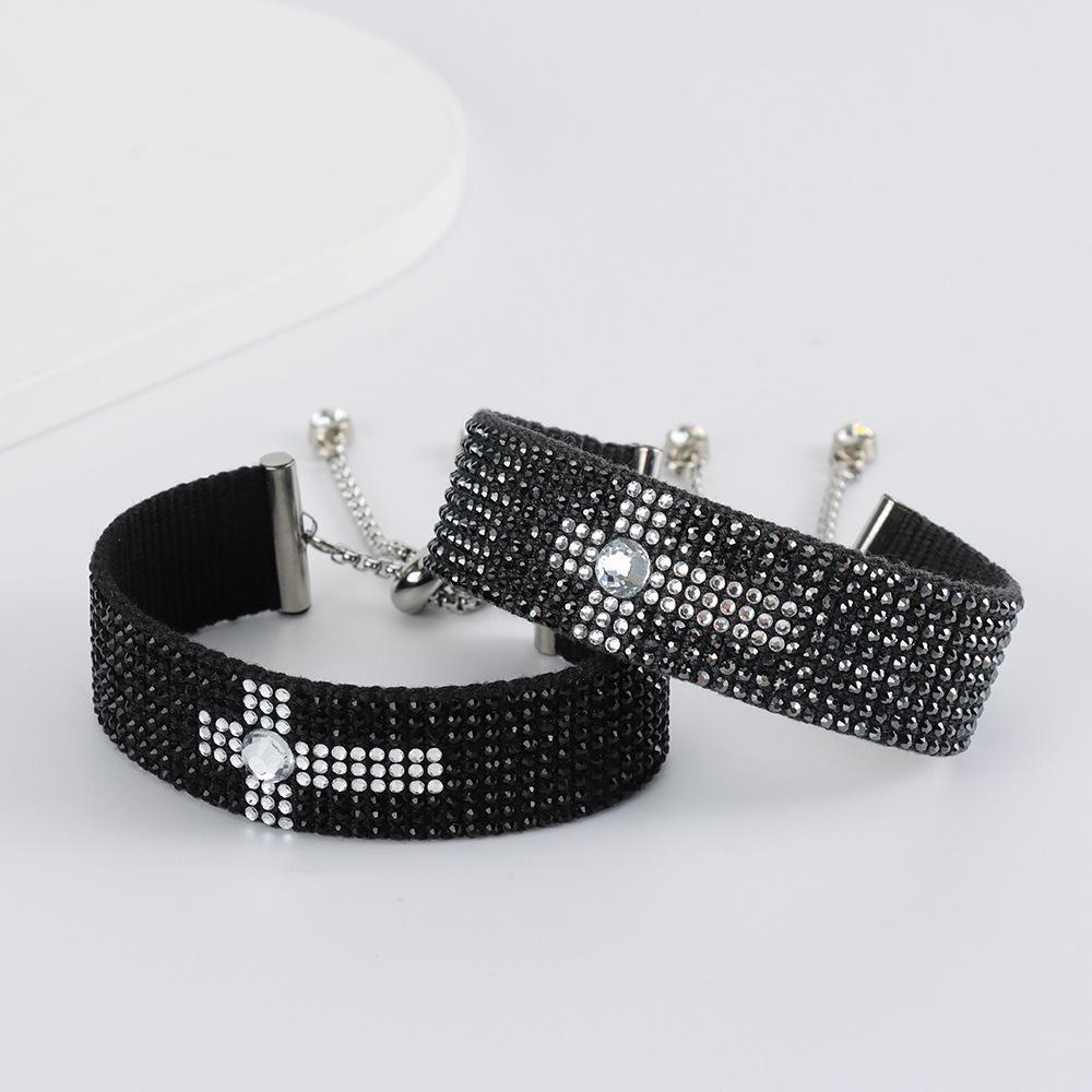 WWJD Rhinestone Cross Braided Bracelet – Hand-Woven, Creative, Adjustable Tail Chain, Diamond-Embellished