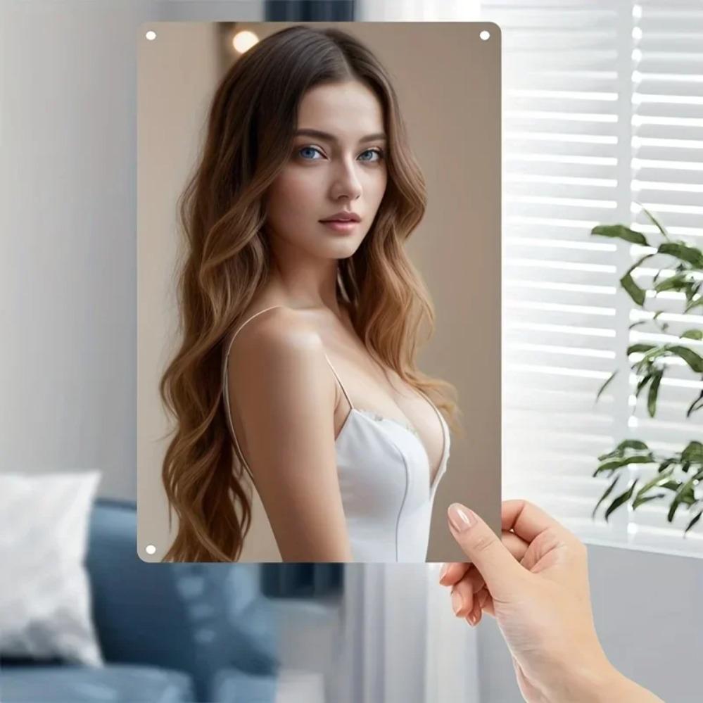 Vintage Metal Woman Portrait Sign Iron Wall Decor Art for Home Cafe Bar Gift