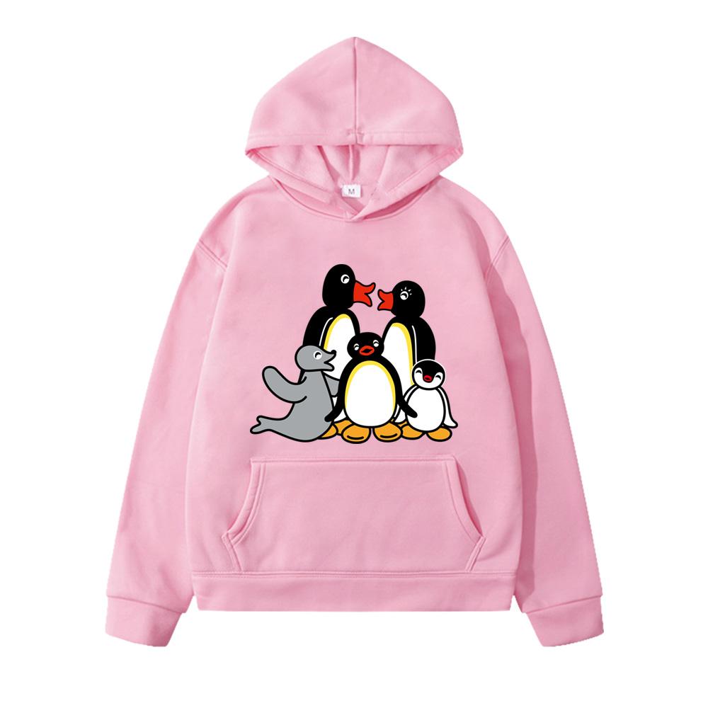 2026 Pingu Print Hoodies Comic Childrens Cartoon with Pocket Boys Girls Costumes Cartoon Kids Fleece Long Sleeve Sweatshirt