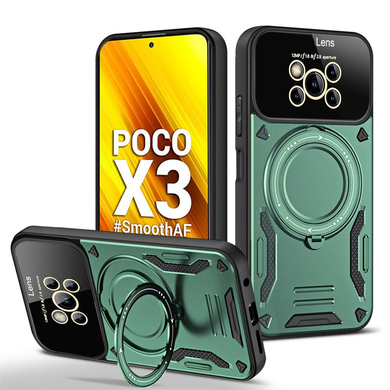 For Poco X3 Pro Case Car Magnetic Ring Holder Phone Case for Xiaomi PocoX3 Poco X3 NFC Little X 3 Glass Lens Armor Back Cover