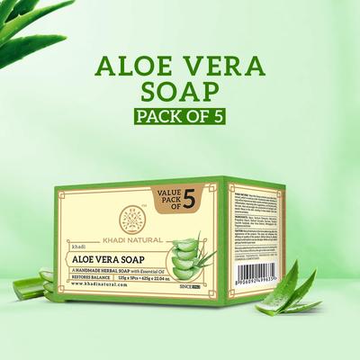 Khadi Natural Aloe Vera Ayurvedic Soap | Soothes, Hydrates And Refreshes Skin | Infused With Herbal Moisture | Soft And Supple Feel | Value Pack 4+1