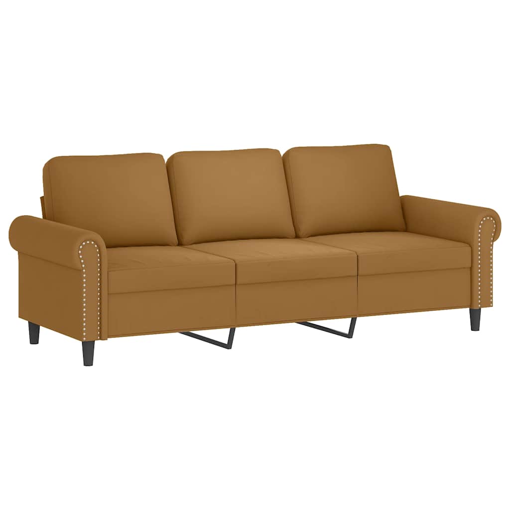 3 Seater Sofa with Footstool Brown 180 Cm Velvet