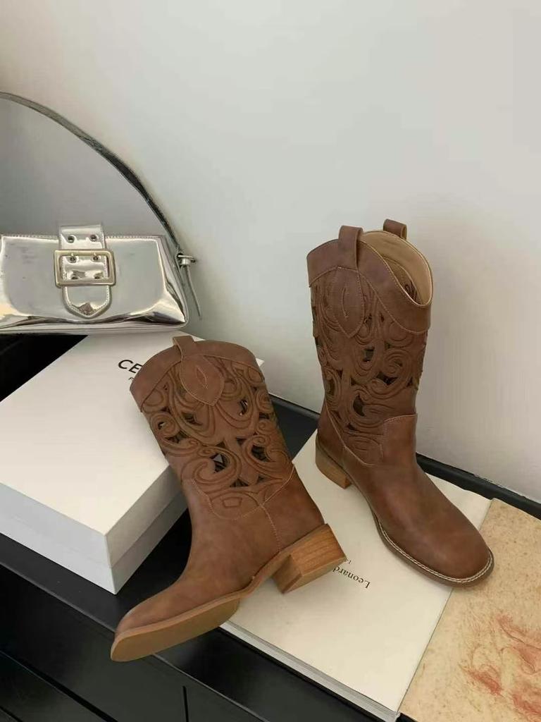 Ausgeschnittene western cowboy stiefel damen neu Xinjiang mongolische grasland kleidung herbst und winter braun wüste kurze stiefel