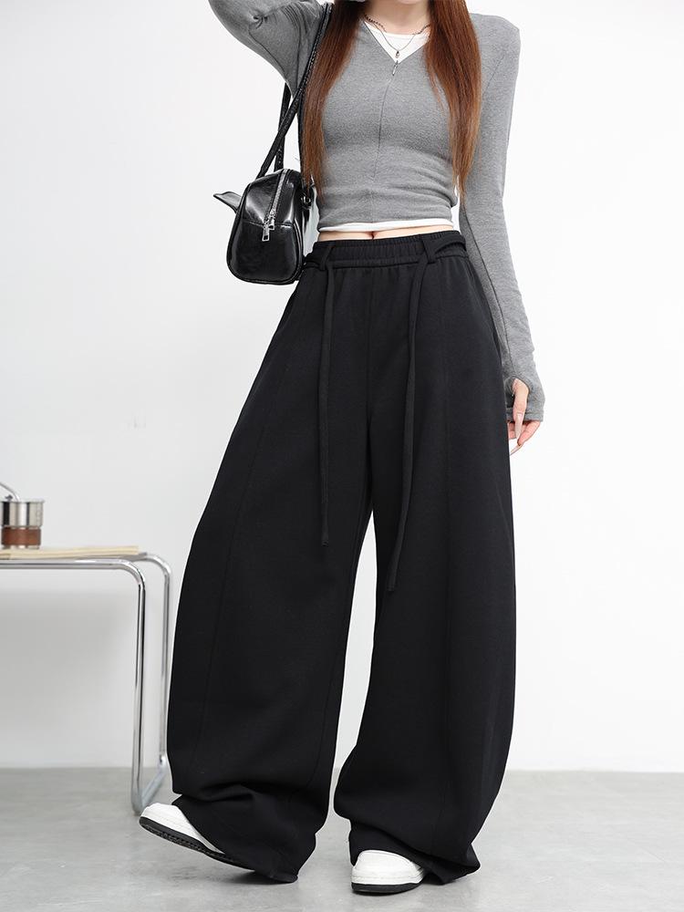 Premium Women's Cotton Wide-Leg Drawstring Pants - Versatile Fall/Winter Casual Wear