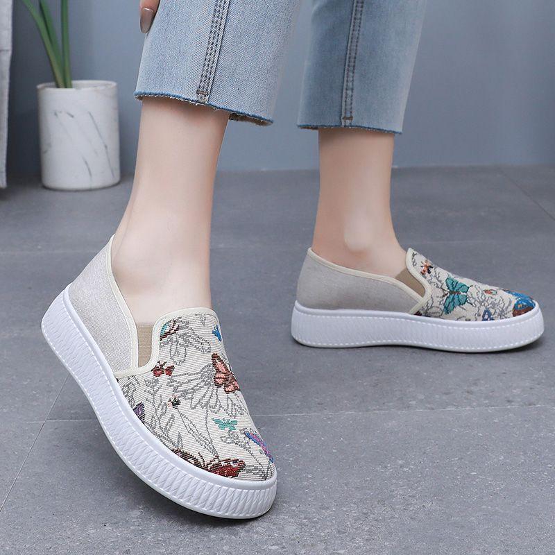 Mode Damen Canvas Schuhe Slipper Muster Flach Frühling Herbst Damen Schuhe Original Designer Luxus 39 Alltagsroutine Stilvoll Angebot