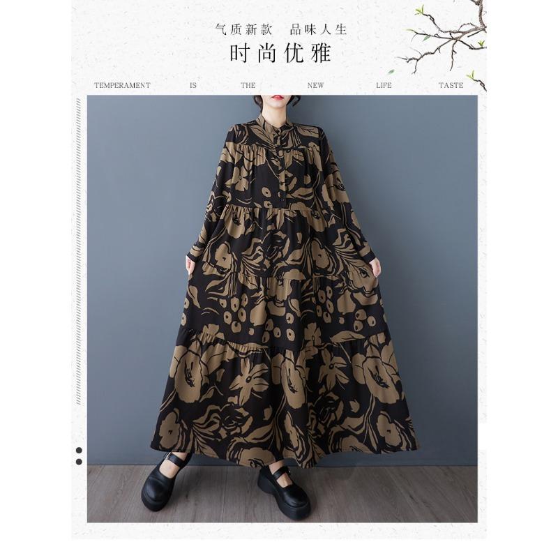 

Весенне-осенняя женская одежда больших размеров с круглым вырезом, длинными рукавами, свободного кроя, типа «маятник», одежда для мам среднего и пожилого возраста, иностранная Large size average size