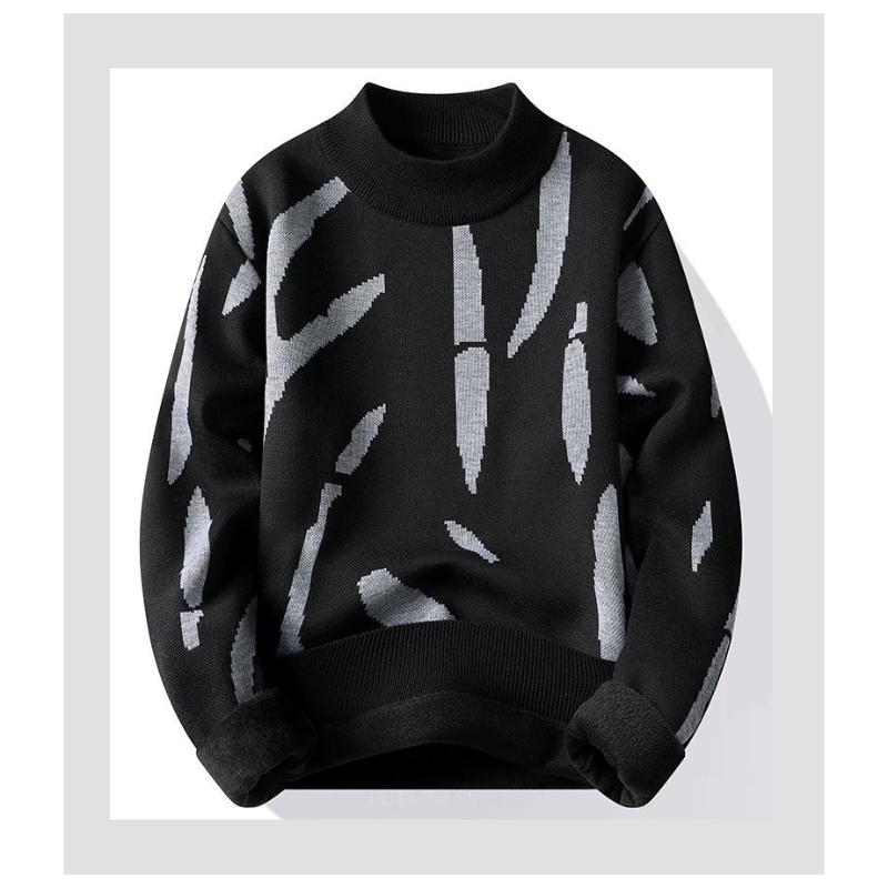 

Мужской свитер с высоким воротом на флисовой подкладке, утолщенный, цельный флис, осень-зима, новый стиль, модный, теплый вязаный топ L чёрный