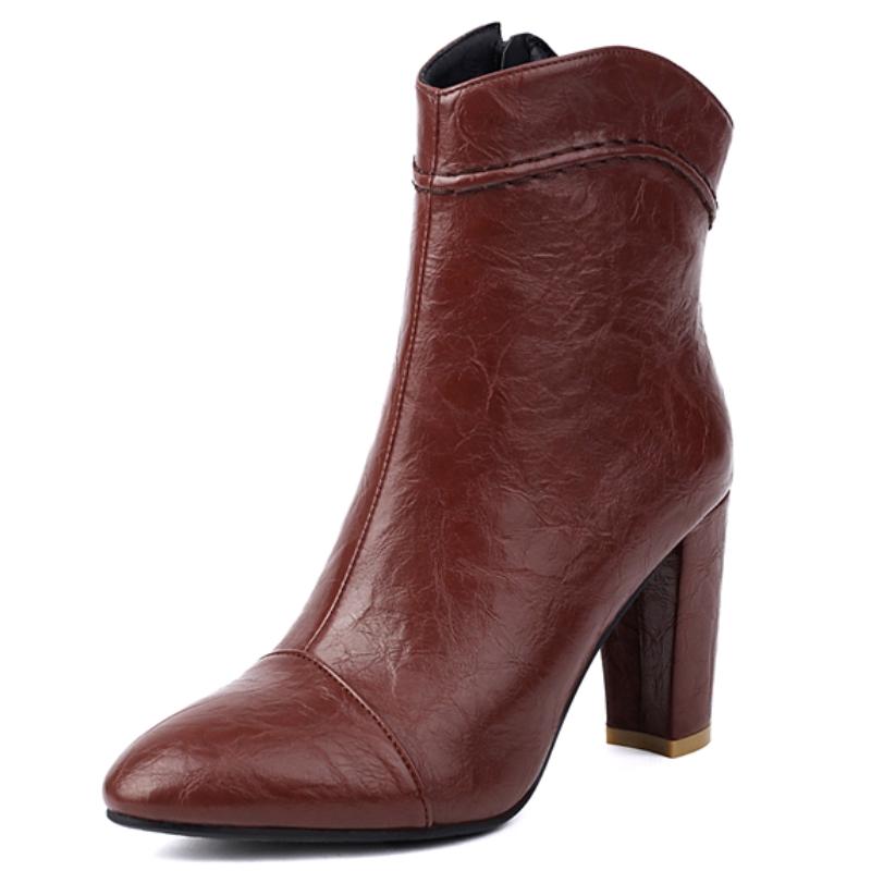 Elegantní kotníkové boty pro ženy 2024 podzim zima klasické černé hnědé krátké boty blokové podpatky party boty dámská značka velká velikost 45