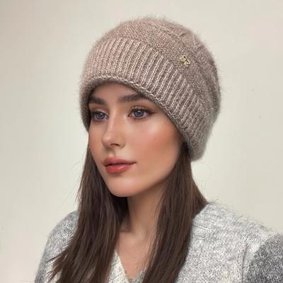 1pc Women's Hat Winter Warm Knitted Hat Stacking Hat Women's Bonnet Double Layered Thickened Cold Ear Protection Hairline Beanie