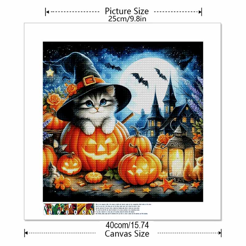 New Arrival 5D DIY Full Circle Diamond Painting "Halloween with Kittens" Embroidery Cross Stitch Home Decor Gift