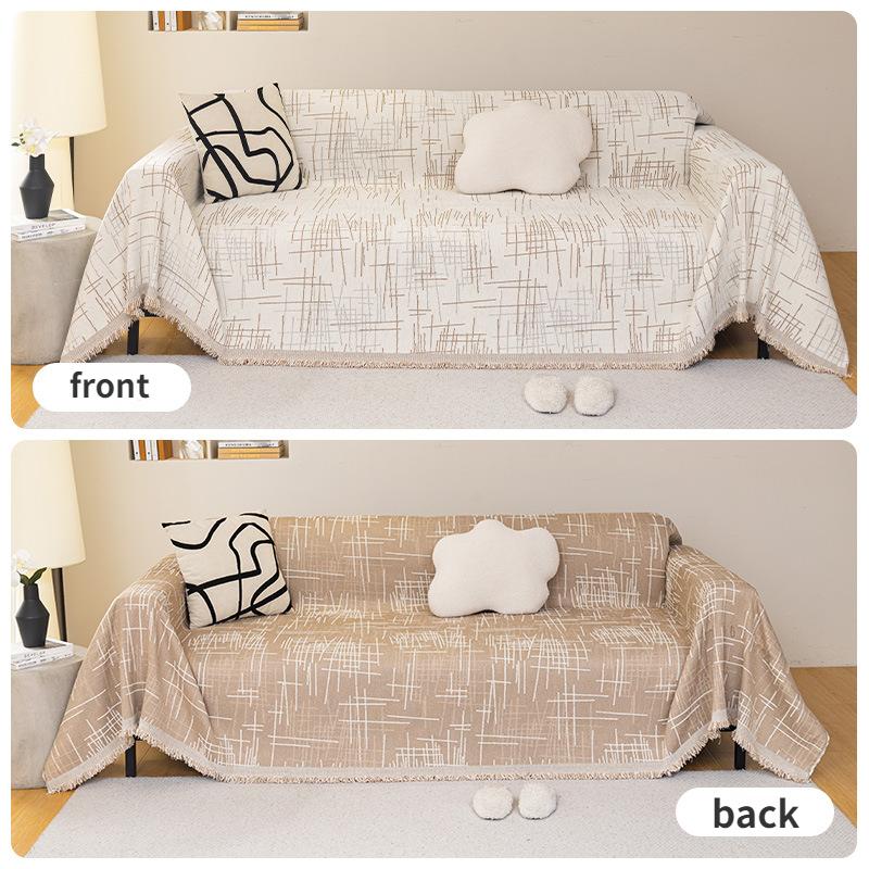 Line Pattern Sofa Towel Washable Sofa Cover, Three-Seater Sofa Suitable for Living Room Home Decoration Four Seasons Universal