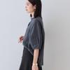 INDIVI Year Sleeve Band Collar Blouse 12782403 Navy Size 38 Shirt/Blouse [Every Popular!/French Linen] 5/8 Women's (094) (M)