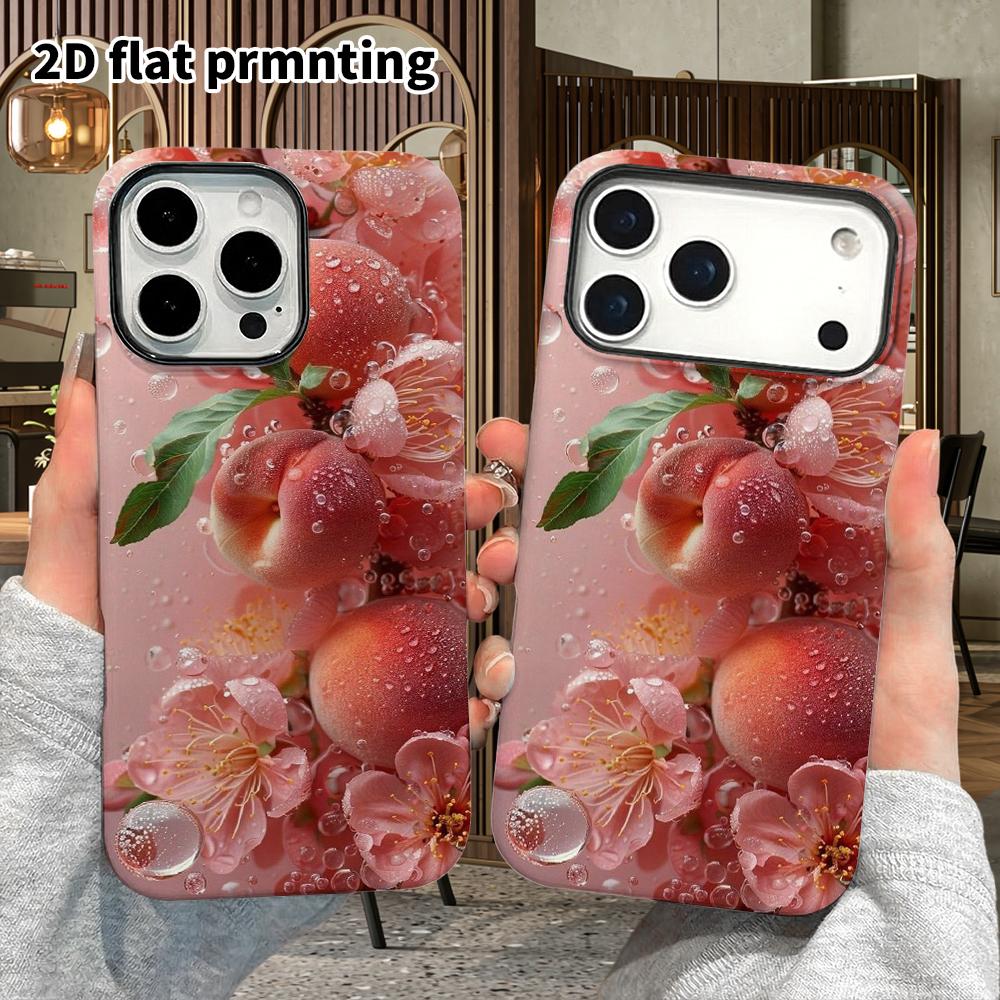 Phone Case: 2D flat suitable for iPhone 18, 17, 16, 15, 14, 13 Pro film protection case, couple style, peach blossom bubbles, Christmas and Halloween