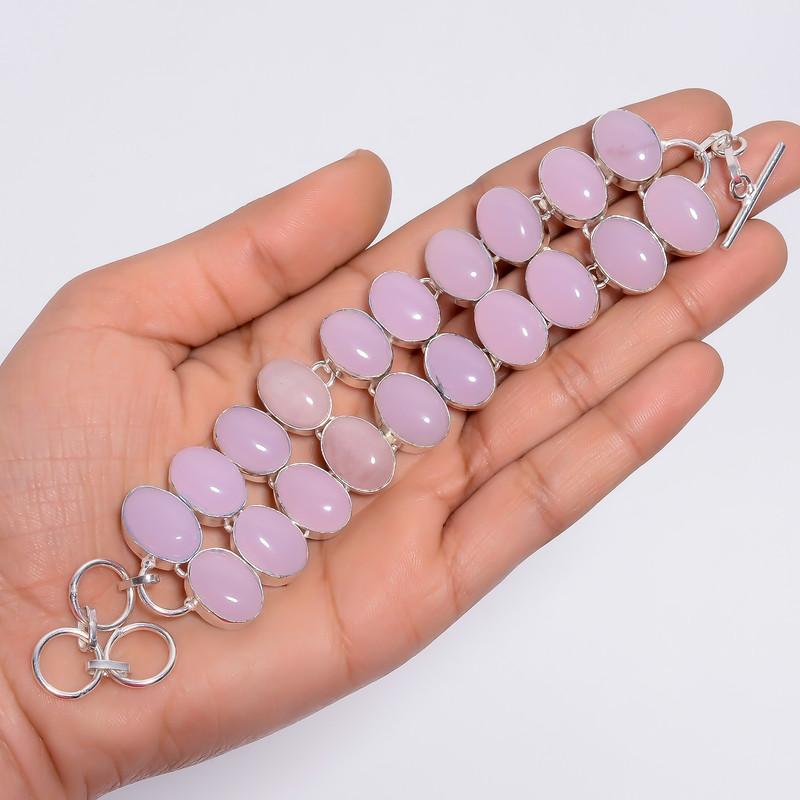 Outstanding Top Grade Qualite 100% Natural Rose Quartz Oval Shape Ethnic Style Handmade Jewelry 925 Steling Silver Bracelet 6-8" WSJ-4624