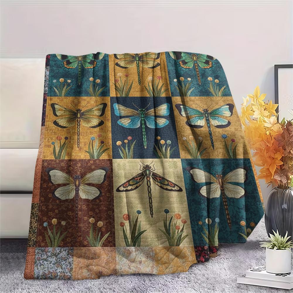 1Pc Patchwork Insect Print Flannel Blanket, High quality Comfortable for All Seasons, Home Decor, Warmth and Comfort, Perfect for Christmas Gifts67