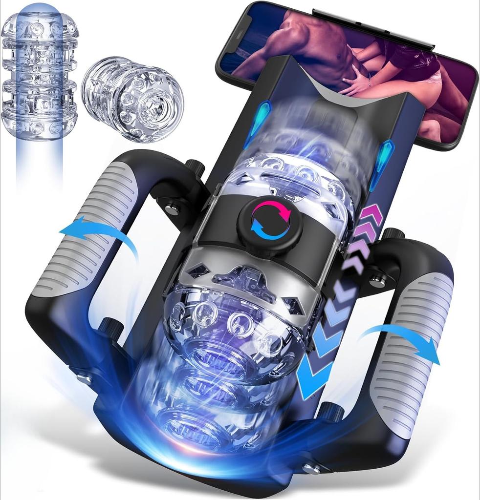 Male Masturbators Adults Sex Toy for Men Hands Free Pocket Pussy with Thrusting Distance Automatic Masturbators with Foldable Handle Blowjob Machine