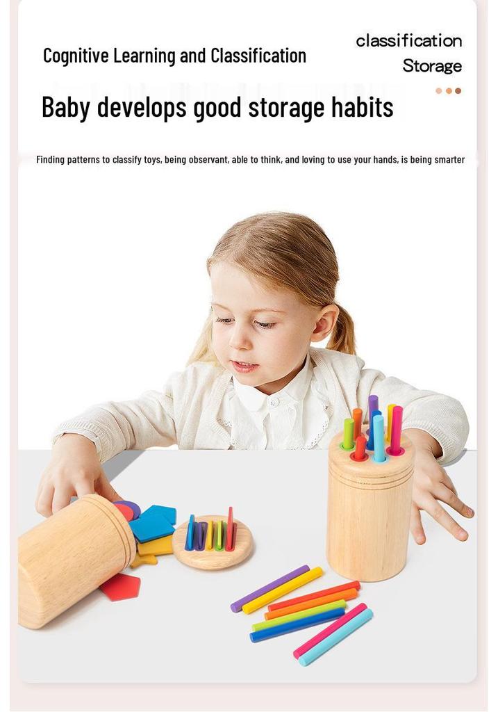 Solid Wood Sorting Bin: Color & Shape Recognition Toy for Ages 3-6