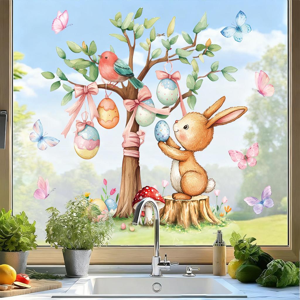 Easter Egg Tree Stickers Self Adhesive Window Wall Decoration for Easter Home Party Spring Festival