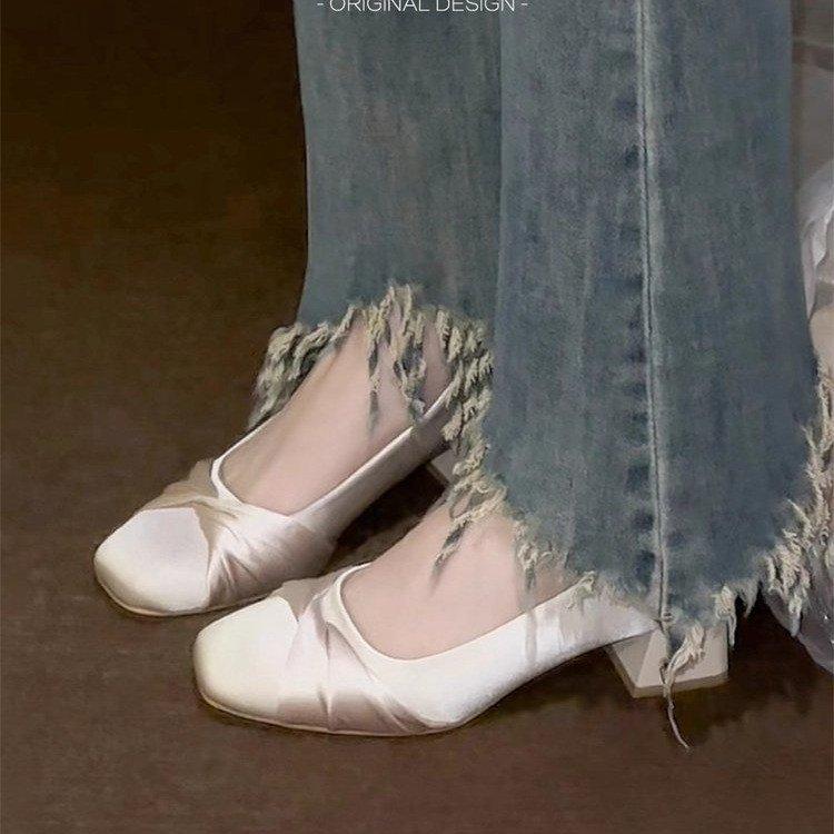 Thick Heel Light Mouth Single Shoes Women's Autumn 2025 New Late Evening Wind Gentle Shoes Satin with Skirt Women's Shoes