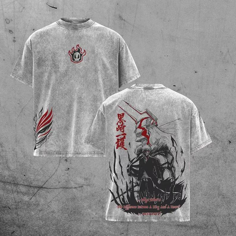 Manga BLEACH Nnoitra Gilga Printed Tee Men Short Sleeve Clothing Washed Cotton T-shirt Vintage Casual T Shirt Harajuku Tshirt
