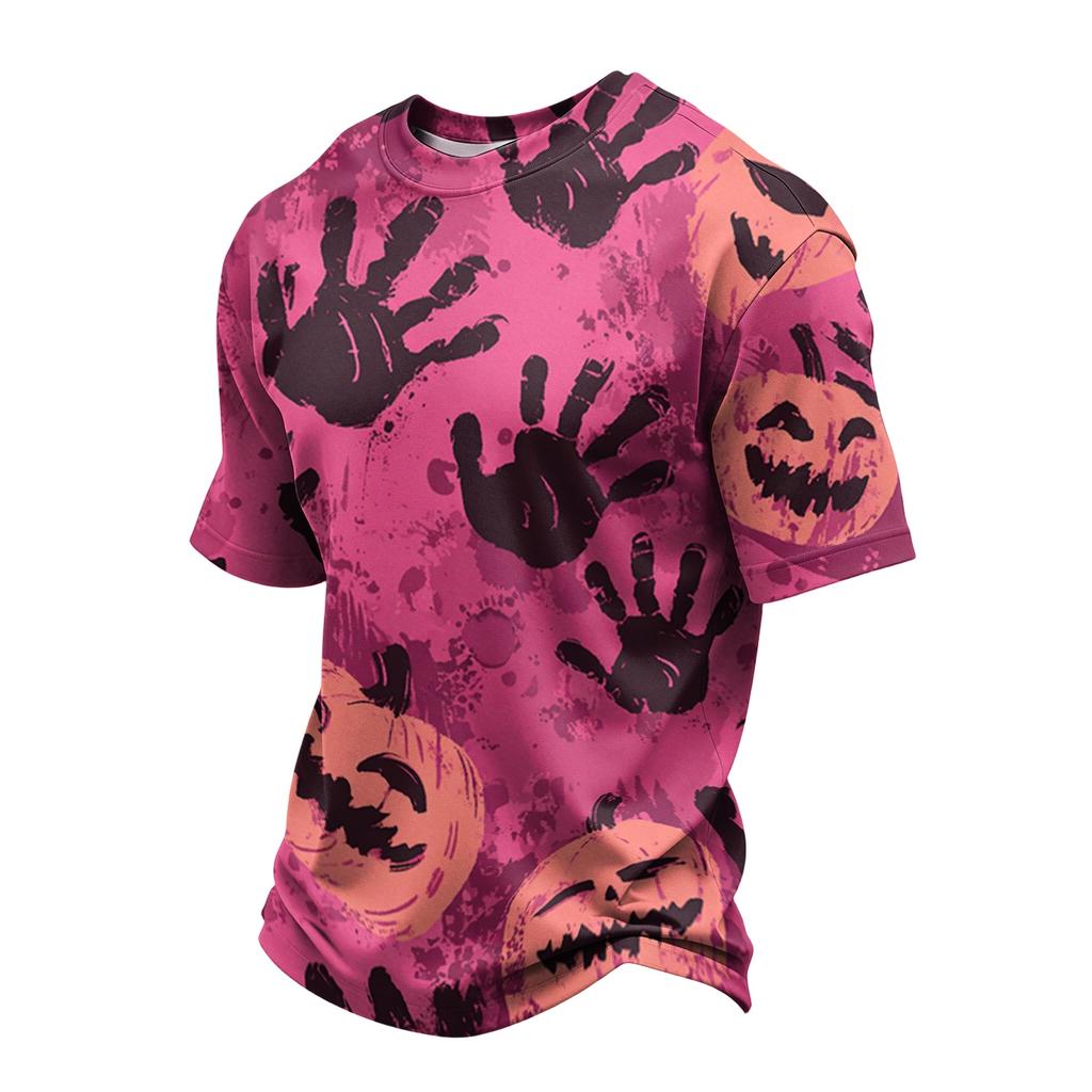 Men's Casual Short Sleeve T-Shirt Lightweight Breathable Fabric Crew Neck Halloween Pumpkin Pattern Printed Top