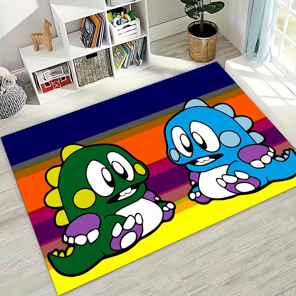 3D Retro Game Bubble Bobble Cartoon Gamer Rug for Bedroom Living Room Sofa Home Doormat Decor, Large Kid Play Non-slip Floor Mat