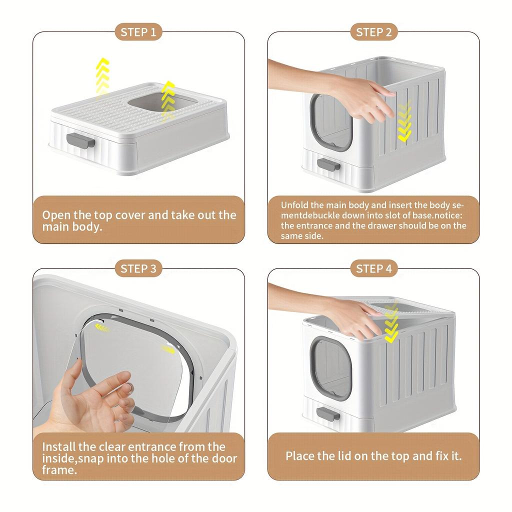 1 Large Covered Cat Litter Box with Odorless Self-cleaning and Deodorizing Filter, Enclosed and Easy To Clean Design