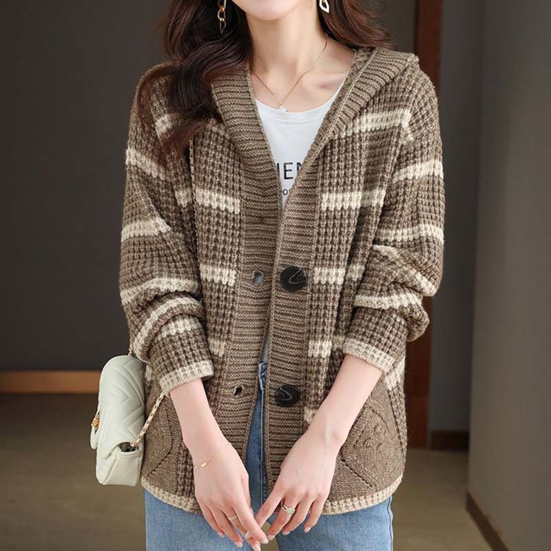 Sweaters Coat Cardigan for Women Winter Large Size Vintage Loose Long Sleeve Knit Cardigan Hooded Sweaters Jacket
