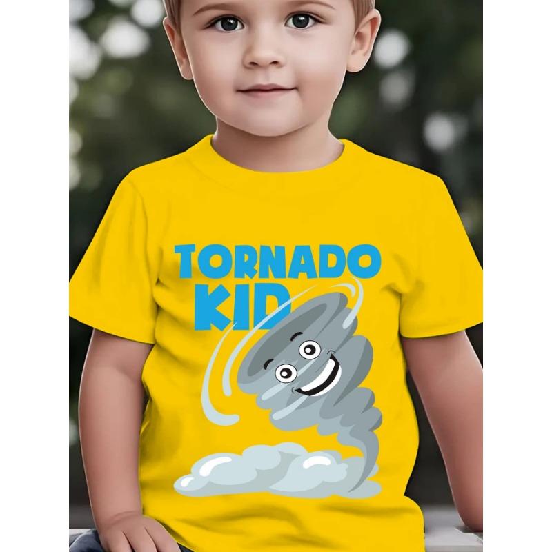 European sizes Summer Boys' Stylish Short-Sleeve T-Shirt Featuring a 'TORNADO KID' Cartoon Design, Perfect for Outdoor Casual Wear