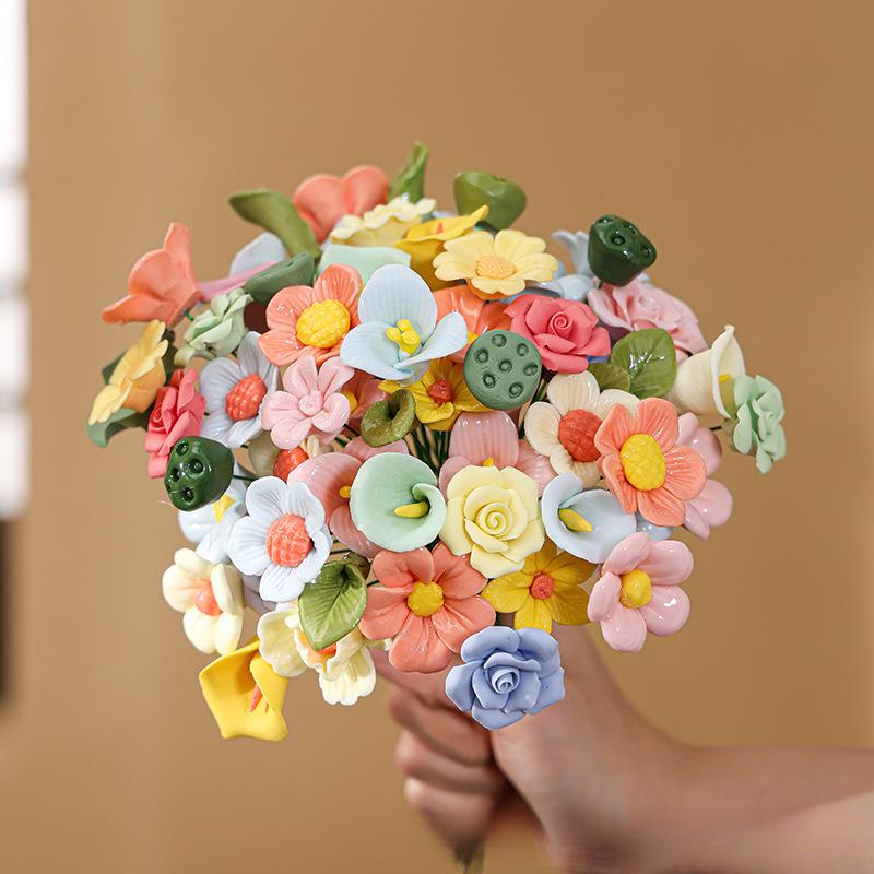 Traditional Jingdezhen Peony Ceramic Vase - Eternal Flower Simulation Decoration