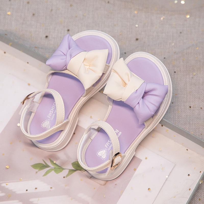 

Обувь для девочек детские сандалии 2025 новые летние детские сандалии принцессы с мягкой подошвой для маленьких девочек с бантом 26 фиолетовый