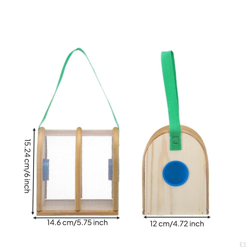 Wooden Cage with Carrying Strap Portable Mesh Double Chamber for Kids, Students,