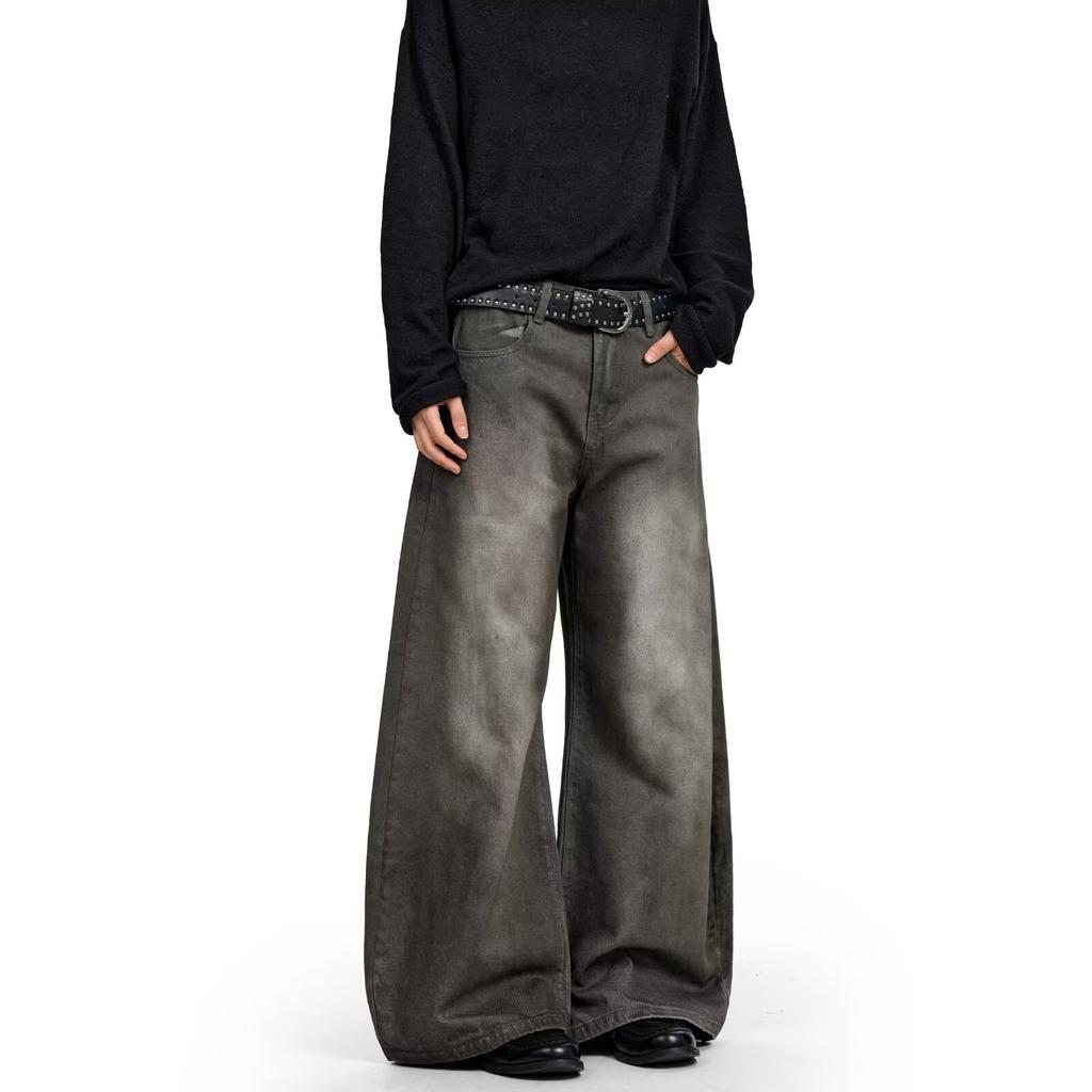 American vintage washed old jeans men's trendy brand loose straight cleanfit high street ruffian handsome wide-leg trousers