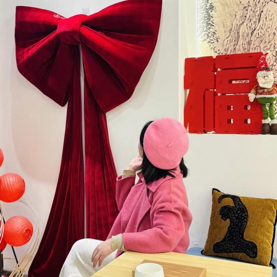 Large Velvet Bow Tie Pendant Tree Topper Wreath Christmas Bows Pillar Wedding Holiday Stair Railing Porch