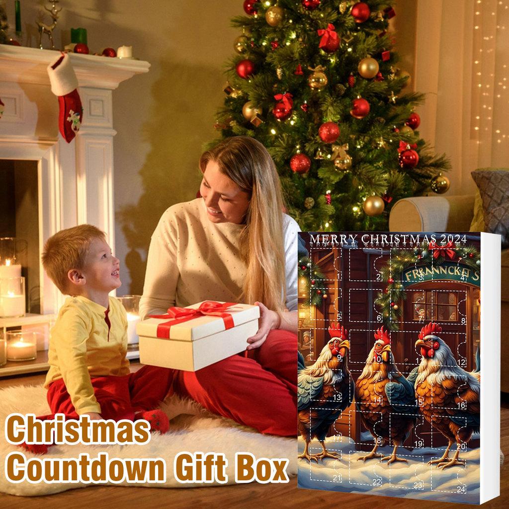 Christmas Blind Box Countdown Calendar With Acrylic Rooster Ornaments For Holiday Decor And Gift Giving